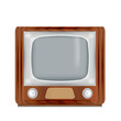 Old wooden television.Vector retro television mock up with transparent glass screen isolate on white background.