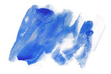 Fototapeta Motyle - Blue watercolor water stains with paint stain with paper texture on white background isolated. hand drawing.