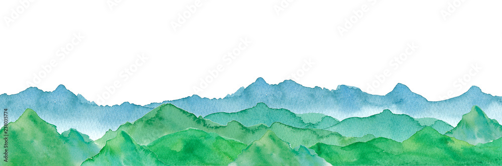 連なる山 連なる山の景色、水彩イラスト Stock Illustration | Adobe Stock