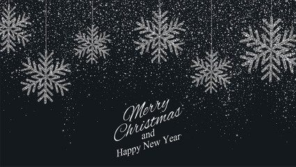 Wall Mural - Christmas, New Year background with silver glitter snowflakes. Vector illustration