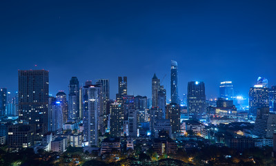Wall Mural - Cityscape night panorama view of Bangkok modern office business building and high skyscraper in business district at Bangkok,Thailand.