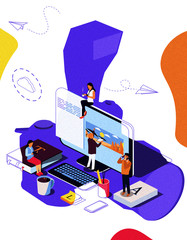 Wall Mural - isometric concept education. illustration for online education, online training, internet studying, 