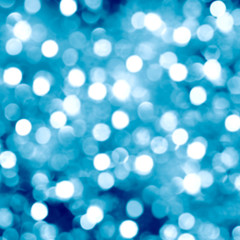 Poster - Blue blurred bokeh background,white circles, glitter, holiday