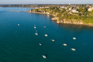 Wall Mural - boats and yachts in the water in aerial view from drone in France