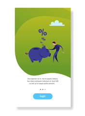 Poster - businessman holding piggy bank wealth growth money savings concept flat vertical copy space