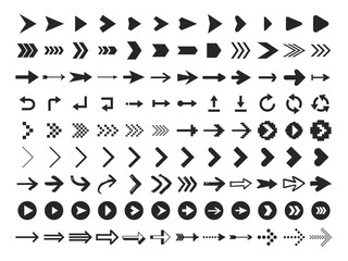 Wall Mural - Arrow Icon. Infographic arrows sign, next or back web button and right pointer vector silhouette icons set