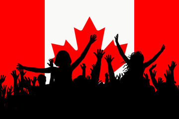 People silhouettes celebrating Canada national day