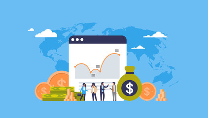 Poster - online banking money graph growth wealth concept dollar coin icon people finance analysis over world