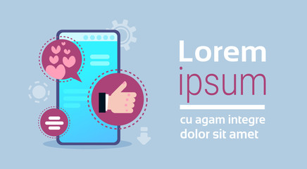 Poster - social media icon chat bubble mobile application speech like horizontal banner copy space flat