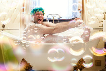 Fat Ugly Man Washing In A Bath