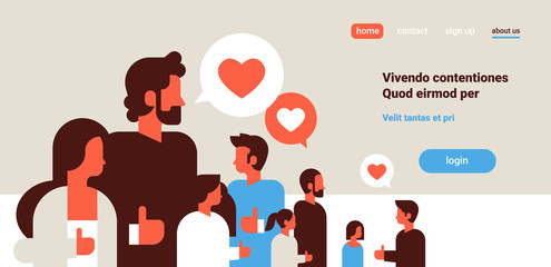Poster - people group bubble chat social media icons internet communication horizontal flat copy space portrait