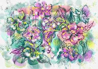  watercolor flowers in different styles
