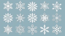 Set Of Snowflakes. Laser Cut Pattern For Christmas Paper Cards, Design Elements, Scrapbooking. Vector Illustration.