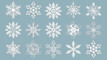 Wall Mural - Set of snowflakes. Laser cut pattern for christmas paper cards, design elements, scrapbooking. Vector illustration.