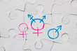 transgender symbol, female and male gender symbol drawn on the puzzle concept of equality