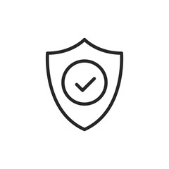 Poster - Shield with check mark line icon. Security, reliability, protection, safety concepts. Simple thin line design. Vector icon