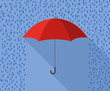 red umbrella in rain flat design