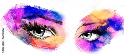 Plakaty do domu - mieszkania hand-drawn-watercolor-eyes-luxurious-eye-with-perfectly-shaped-eyebrows-and-full-lashes