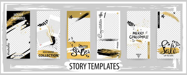 Trendy editable winter template for social networks stories, vector illustration.
