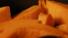 Macro, Pieces Of Fresh Pumpkin Stewed On The Kitchen Stove
