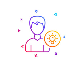 Poster - User line icon. Profile with Lamp bulb sign. Male Person silhouette with idea symbol. Gradient line button. Person idea icon design. Colorful geometric shapes. Vector