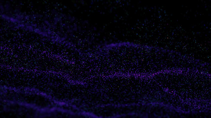 Poster - Wave Glow. Wave of particles. Wave 3d. 3d rendering. Futuristic green dots background with a dynamic wave. Abstract Big Data Visualization.