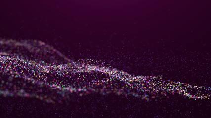 Poster - Wave Glow. Wave of particles. Wave 3d. 3d rendering. Futuristic green dots background with a dynamic wave. Abstract Big Data Visualization.