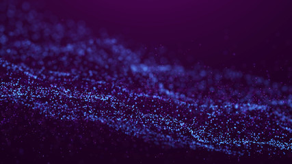 Poster - Wave Glow. Wave of particles. Wave 3d. 3d rendering. Futuristic green dots background with a dynamic wave. Abstract Big Data Visualization.