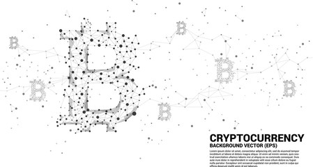 Poster - Vector bitcoin icon from Polygon dot connect line. Concept for cryptocurrency technology and financial network connection.