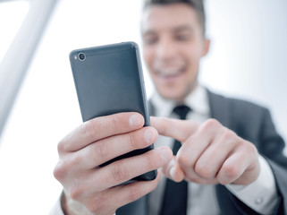businessman reading a text message