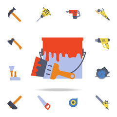 Poster - color brush and paint can icon. Detailed set of color construction tools. Premium graphic design. One of the collection icons for websites, web design, mobile app