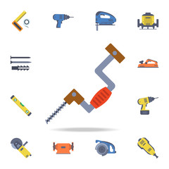 Poster - color manual mechanical drill icon. Detailed set of color construction tools. Premium graphic design. One of the collection icons for websites, web design, mobile app