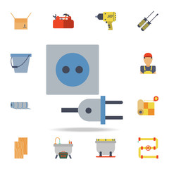 Poster - color electric plug and socket icon. Detailed set of color construction tools. Premium graphic design. One of the collection icons for websites, web design, mobile app