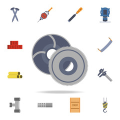 Poster - color saw blades icon. Detailed set of color construction tools. Premium graphic design. One of the collection icons for websites, web design, mobile app