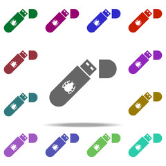 Poster - virus in flash card icon. Elements of Hacker in multi color style icons. Simple icon for websites, web design, mobile app, info graphics