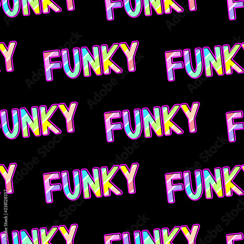Fotografie, Obraz Colorful seamless pattern with word patches, stickers "Funky"
