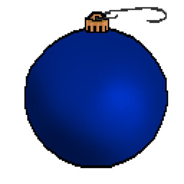 Pixel 8 bit drawn Christmas tree ornament in blue