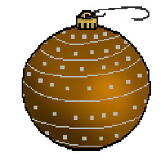 Pixel 8 bit drawn Christmas tree ornament in gold