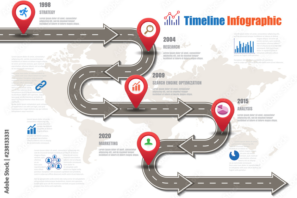 Business road map timeline infographic icons designed for abstract background template element modern diagram process web pages technology digital marketing data presentation chart Vector illustration - obrazy, fototapety, plakaty 