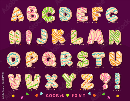 Fotomural Sweet cookie font. Vector letters baking in colored glaze set