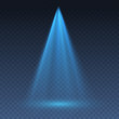 © Kindlena - Blue projector effect isolated on transparent background. Vector glow stage light ray or bright scene spotlight beam template.