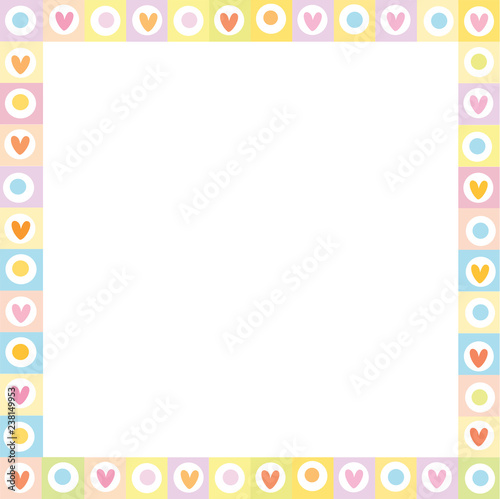Cute vector square love border made of hand drawn hearts in pastel ...