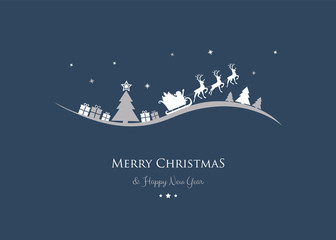 Wall Mural - Christmas greeting card with hand drawn Santa Claus and reindeers. Vector.