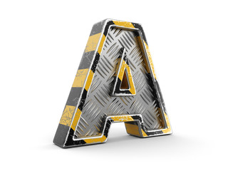 Poster - Industrial black and yellow striped metallic font - letter A. Image with clipping path