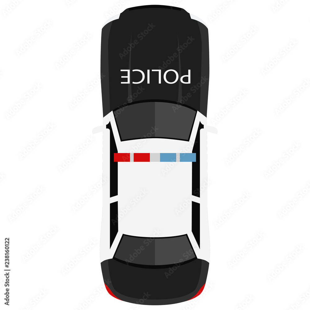 Police car from above, top view. Cute cartoon transport with shadows ...