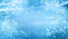 Christmas Blue Background With Snow. Winter Landscape