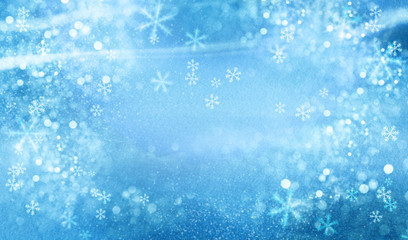 christmas blue background with snow. winter landscape