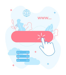 Fototapete - Publish your website on the Internet. Choose domain and hosting. Website builder concept. Web development. Flat vector illustration.