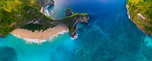 Aerial Panorama Of The Kelingking Beach On The Island Of Nusa Penida, Bali, Indonesia
