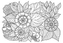 Flower Pattern In Black And White For Adult Coloring Book. Can Use For Print , Coloring And Card Design